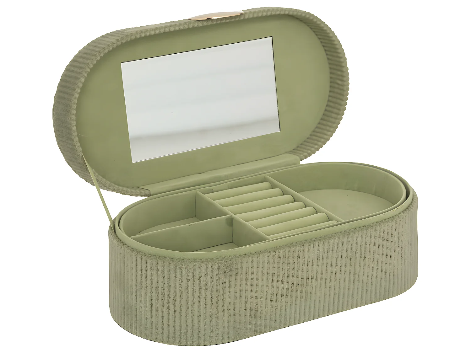 Boîte à bijoux en velours Vert Kaki avec miroir
