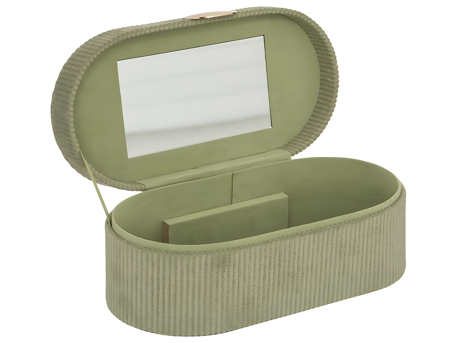 Boîte à bijoux en velours Vert Kaki avec miroir