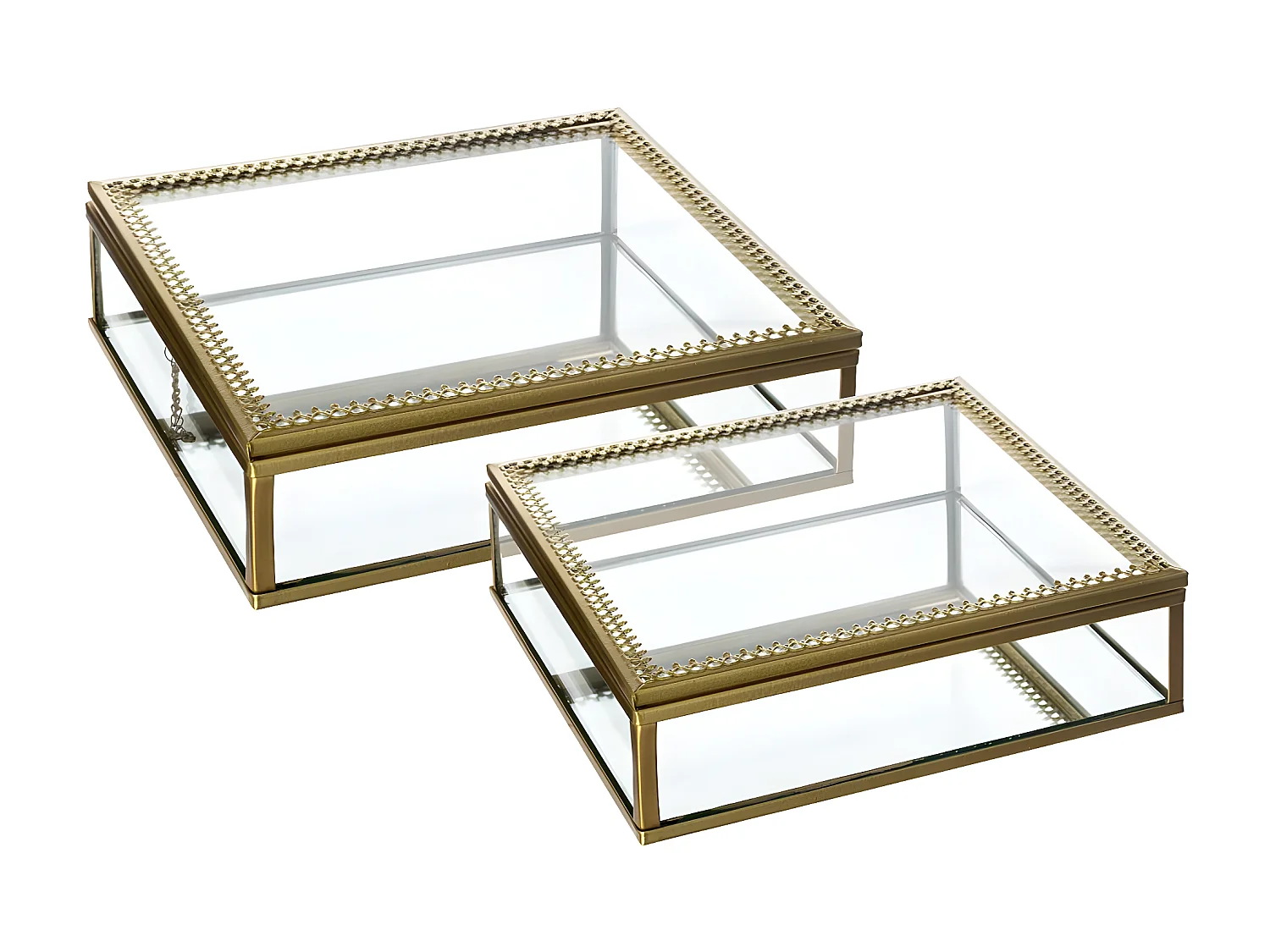 Lot de 2 Boîte à Bijoux en Verre et Métal doré