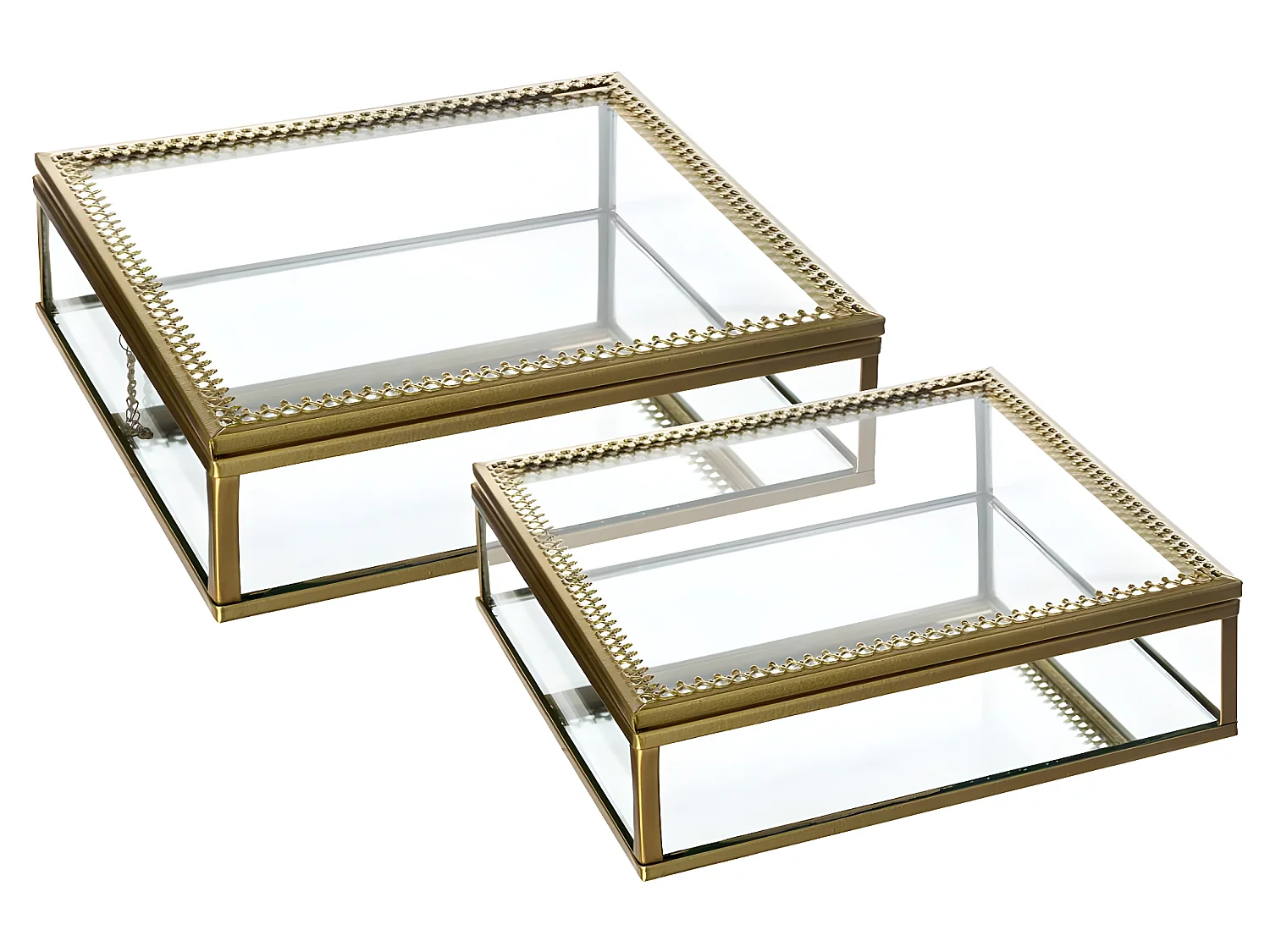 Lot de 2 Boîte à Bijoux en Verre et Métal doré