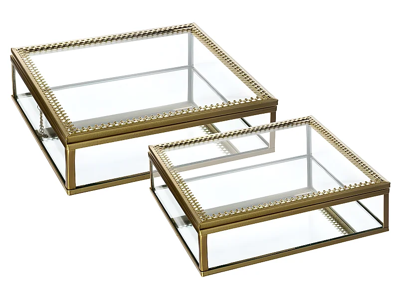 Lot de 2 Boîte à Bijoux en Verre et Métal doré