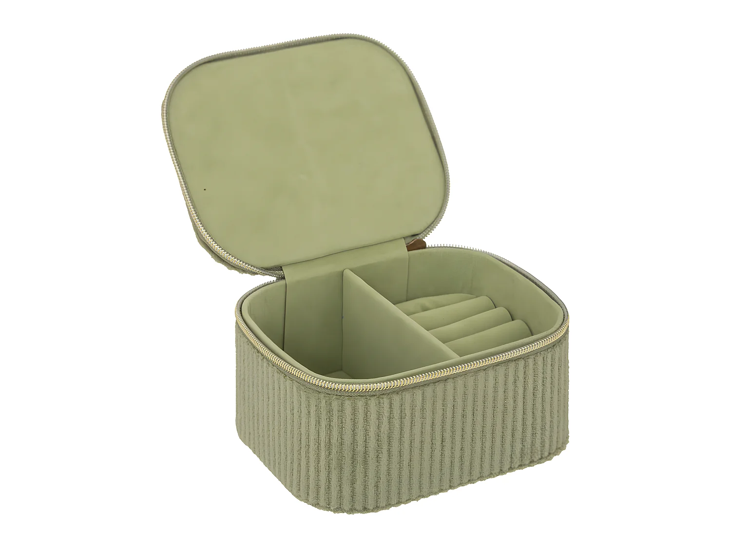 Boîte à bijoux en velours Vert Kaki avec fermeture zip