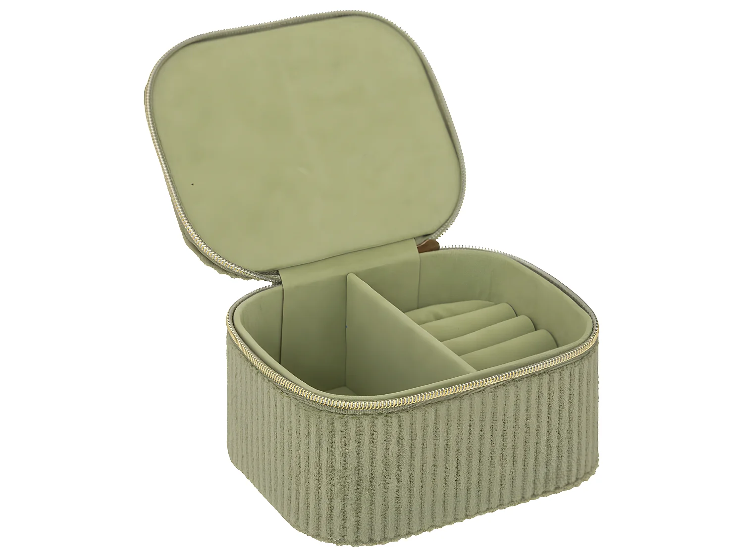Boîte à bijoux en velours Vert Kaki avec fermeture zip