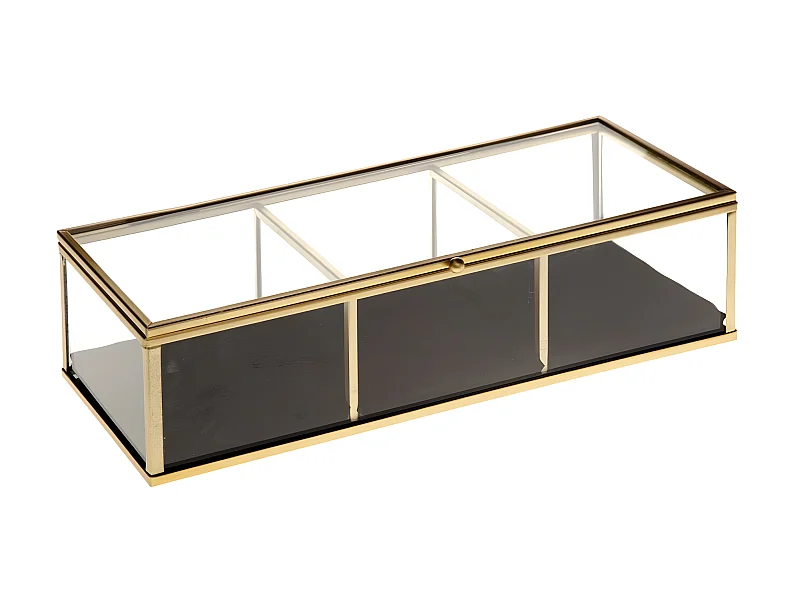 Boite à Bijoux rectangle Dorée en Verre et Velours  25 x 10 cm