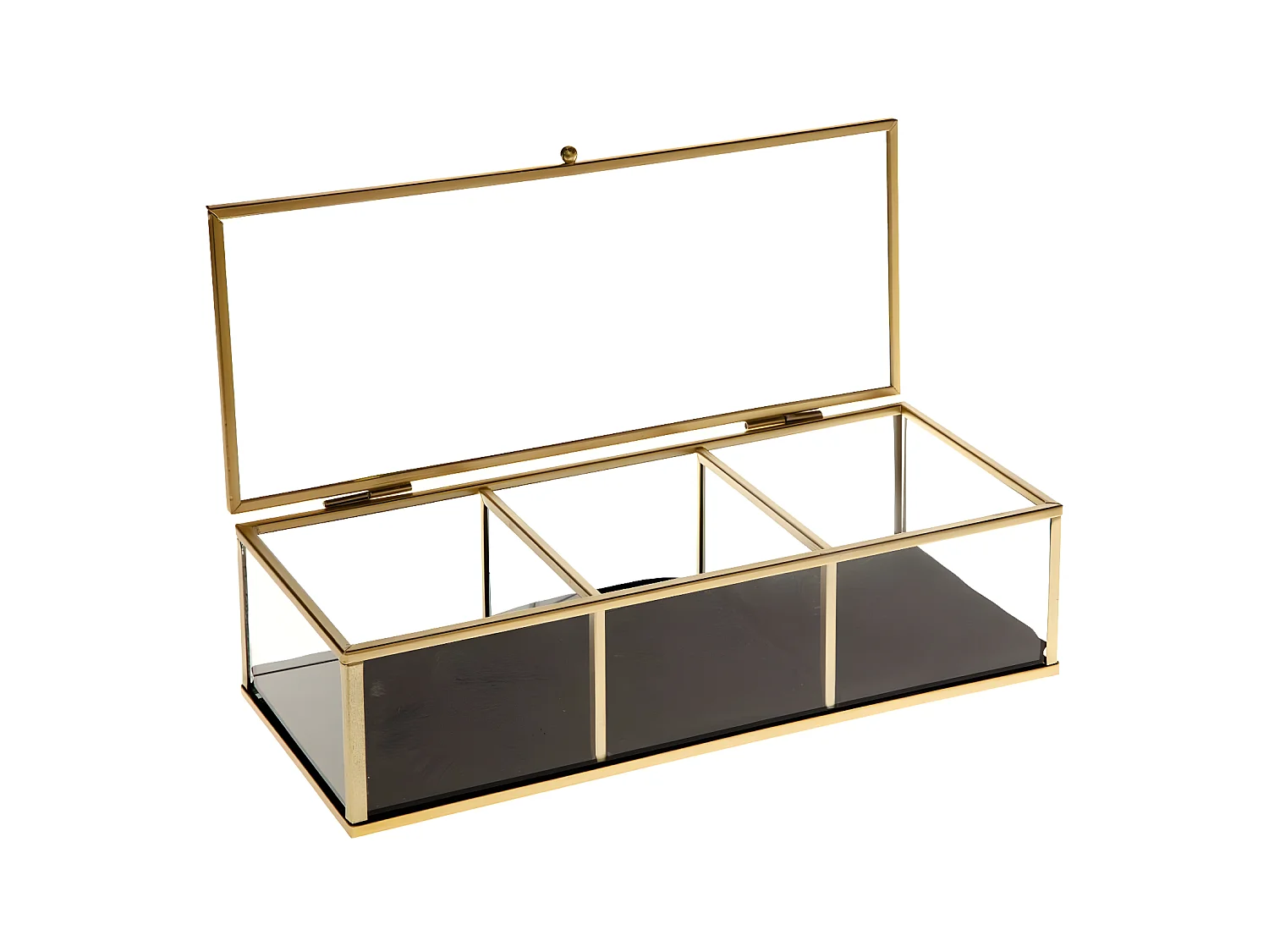 Boite à Bijoux rectangle Dorée en Verre et Velours  25 x 10 cm