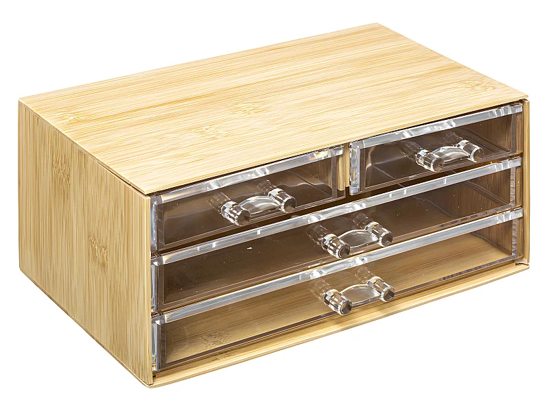 Boite à Bijoux en Bambou 4 Tiroirs transparents