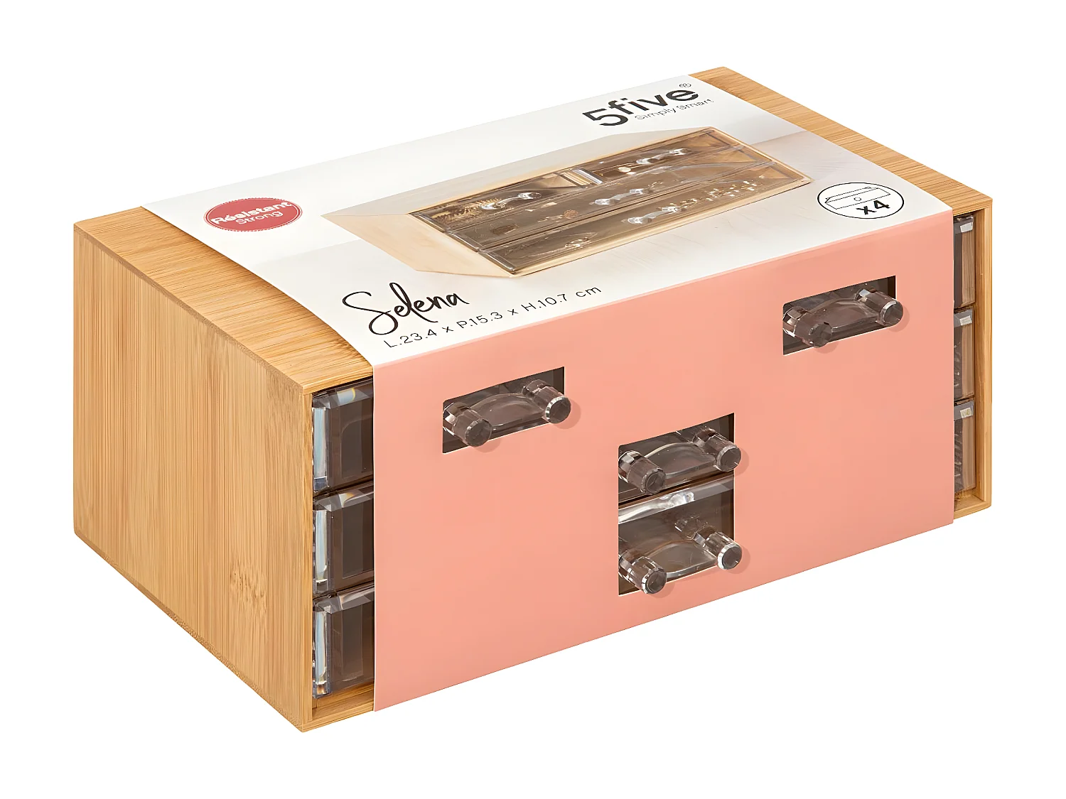 Boite à Bijoux en Bambou 4 Tiroirs transparents