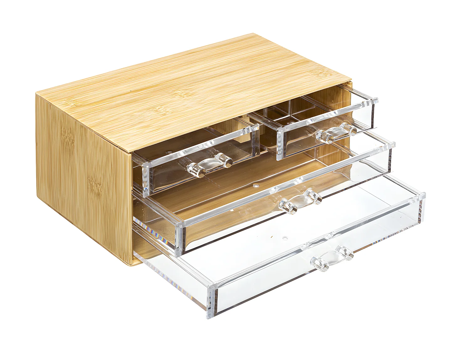 Boite à Bijoux en Bambou 4 Tiroirs transparents