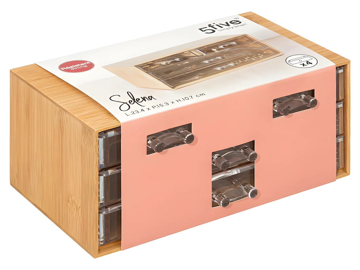 Boite à Bijoux en Bambou 4 Tiroirs transparents