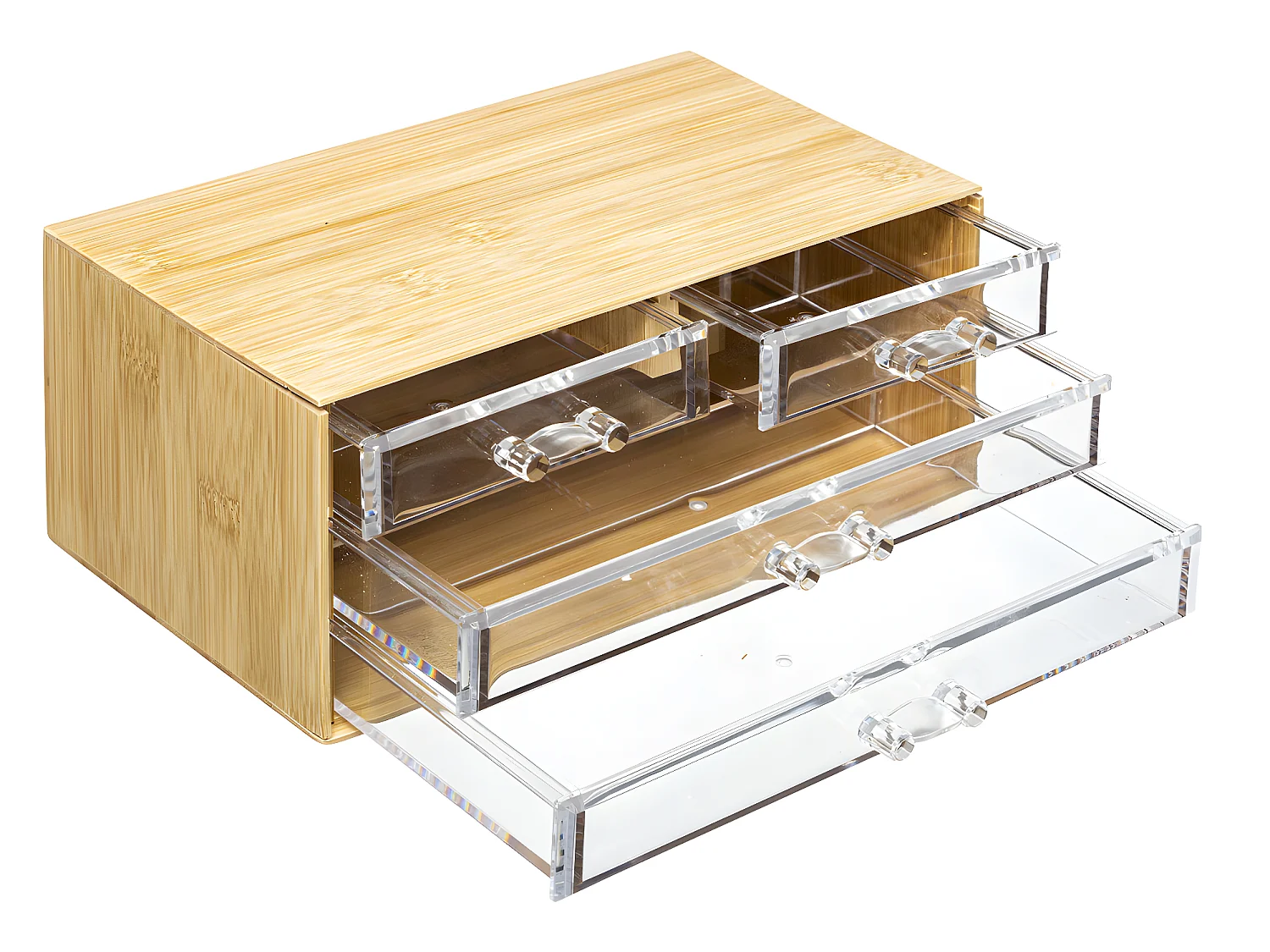 Boite à Bijoux en Bambou 4 Tiroirs transparents