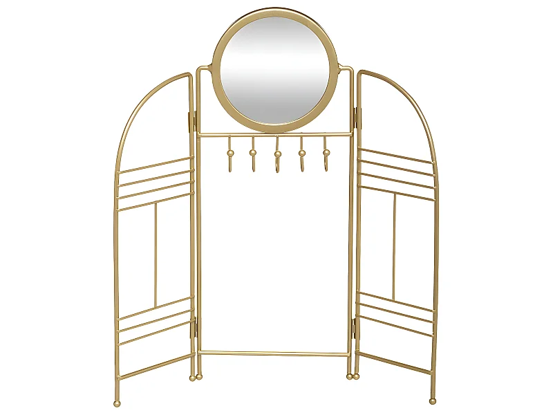 Présentoir Porte Bijoux en Métal doré avec miroir H 33 cm