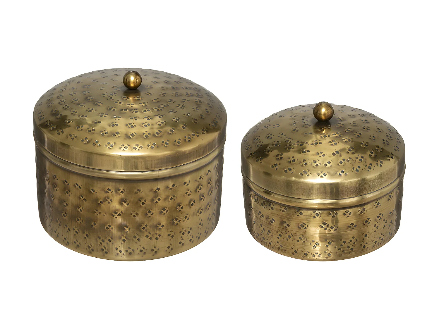 Lot de 2 Boîtes déco en Métal doré martelé