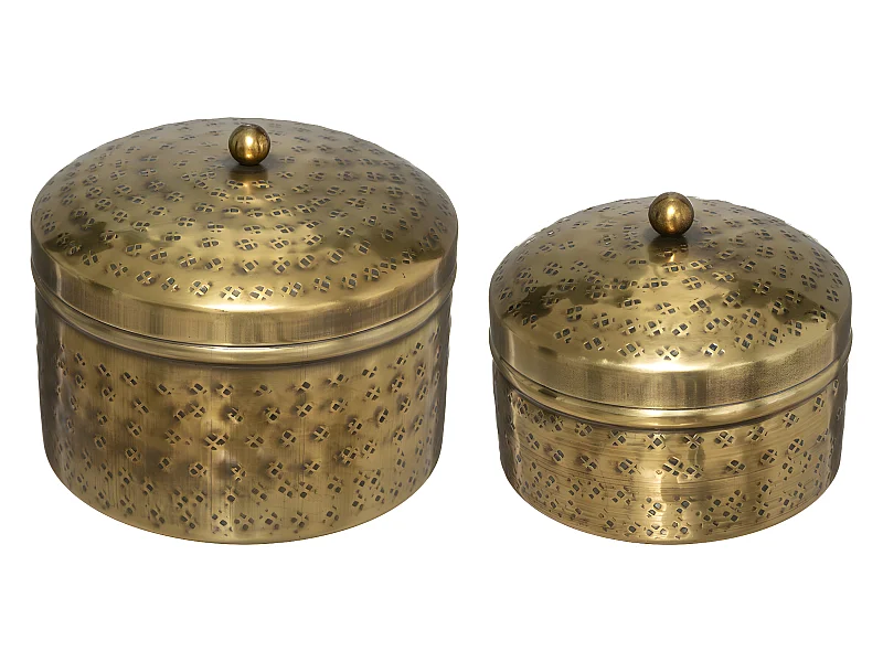 Lot de 2 Boîtes déco en Métal doré martelé