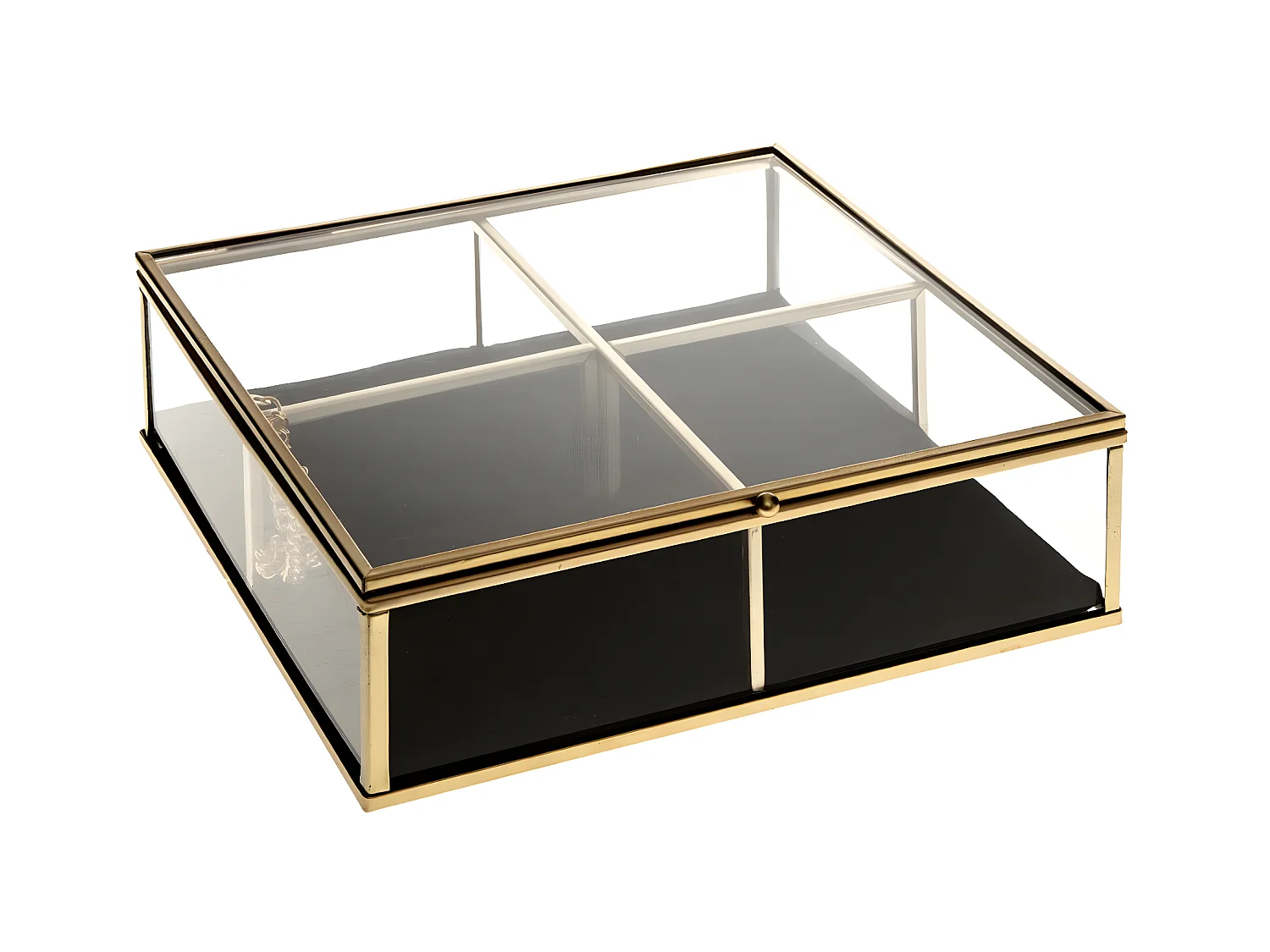 Boite à Bijoux carrée Dorée en Verre et Velours  20 x 20 cm