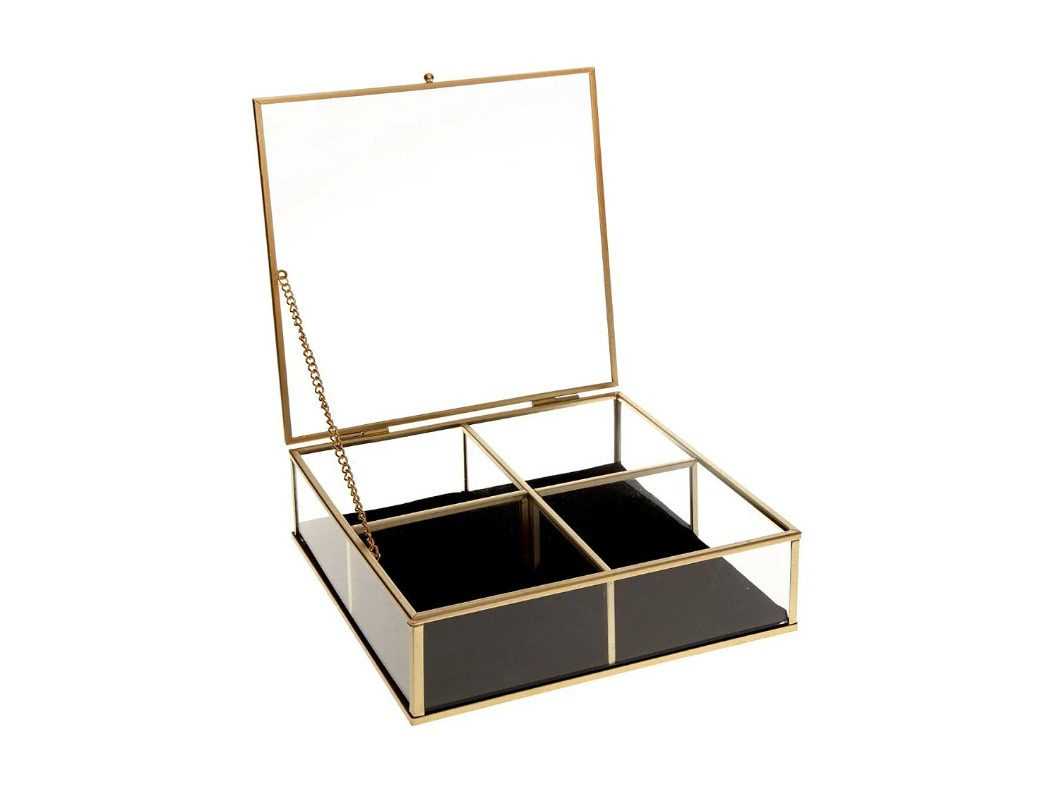 Boite à Bijoux carrée Dorée en Verre et Velours  20 x 20 cm