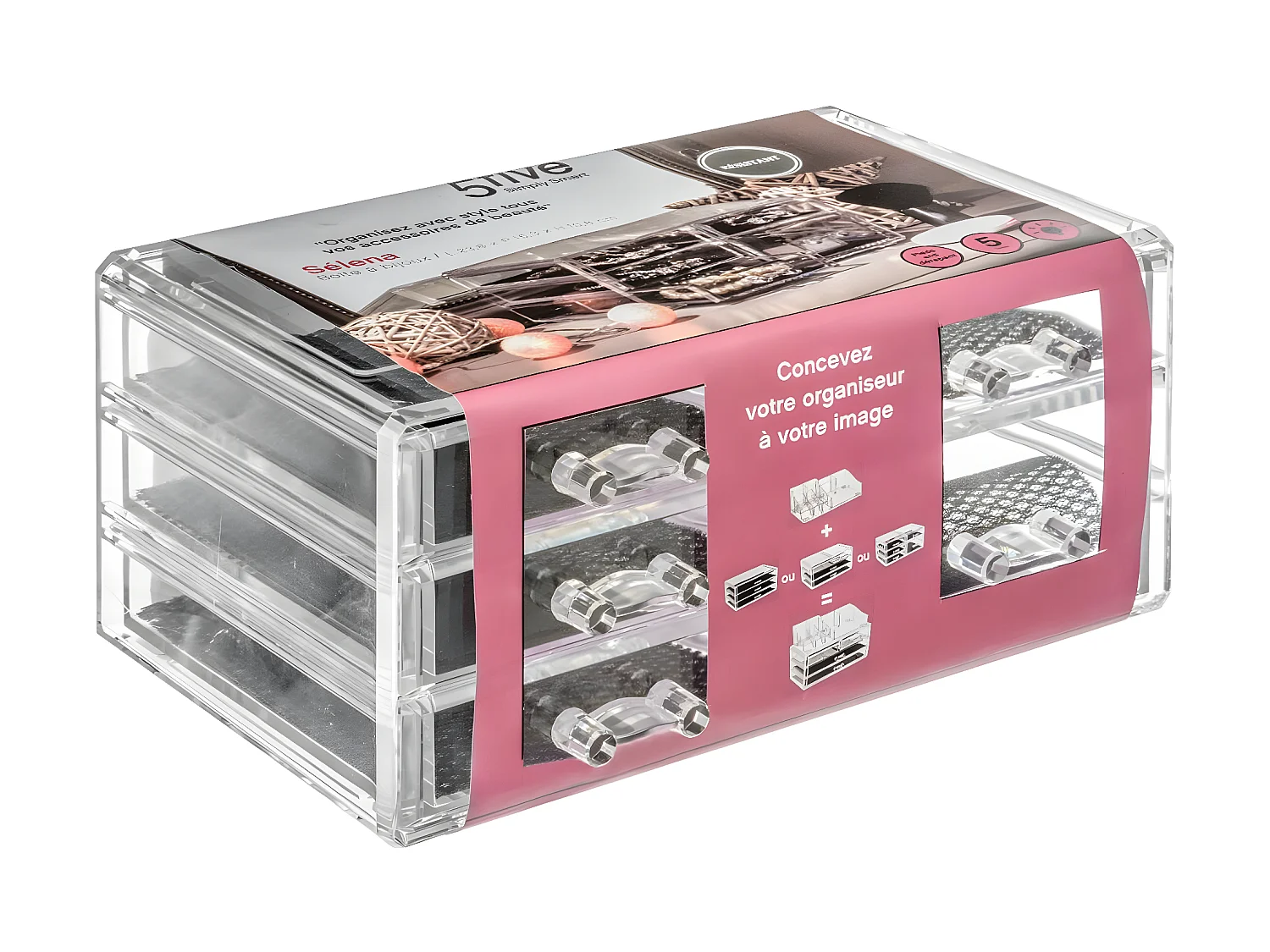 Boîte à Bijoux transparente 5 tiroirs
