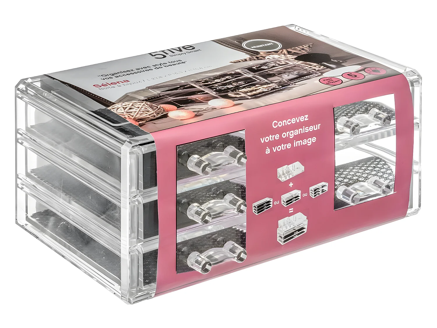 Boîte à Bijoux transparente 5 tiroirs