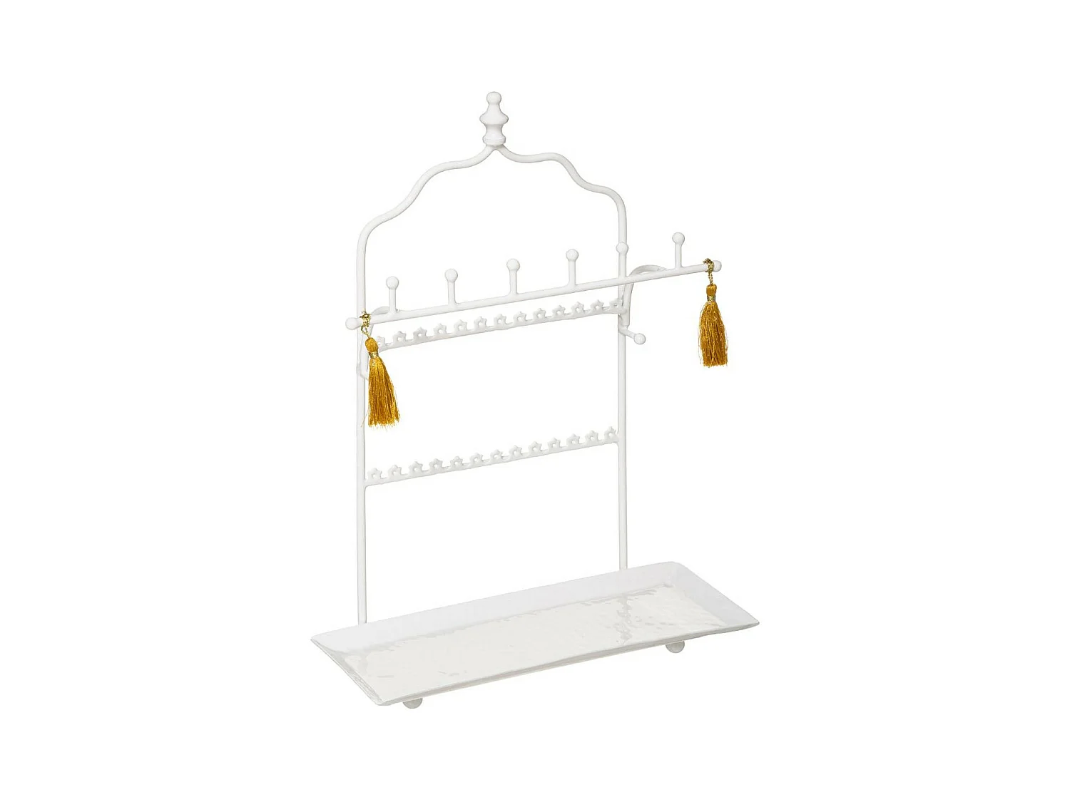 Porte Bijoux en Métal Blanc avec Pompons H 29.7 cm