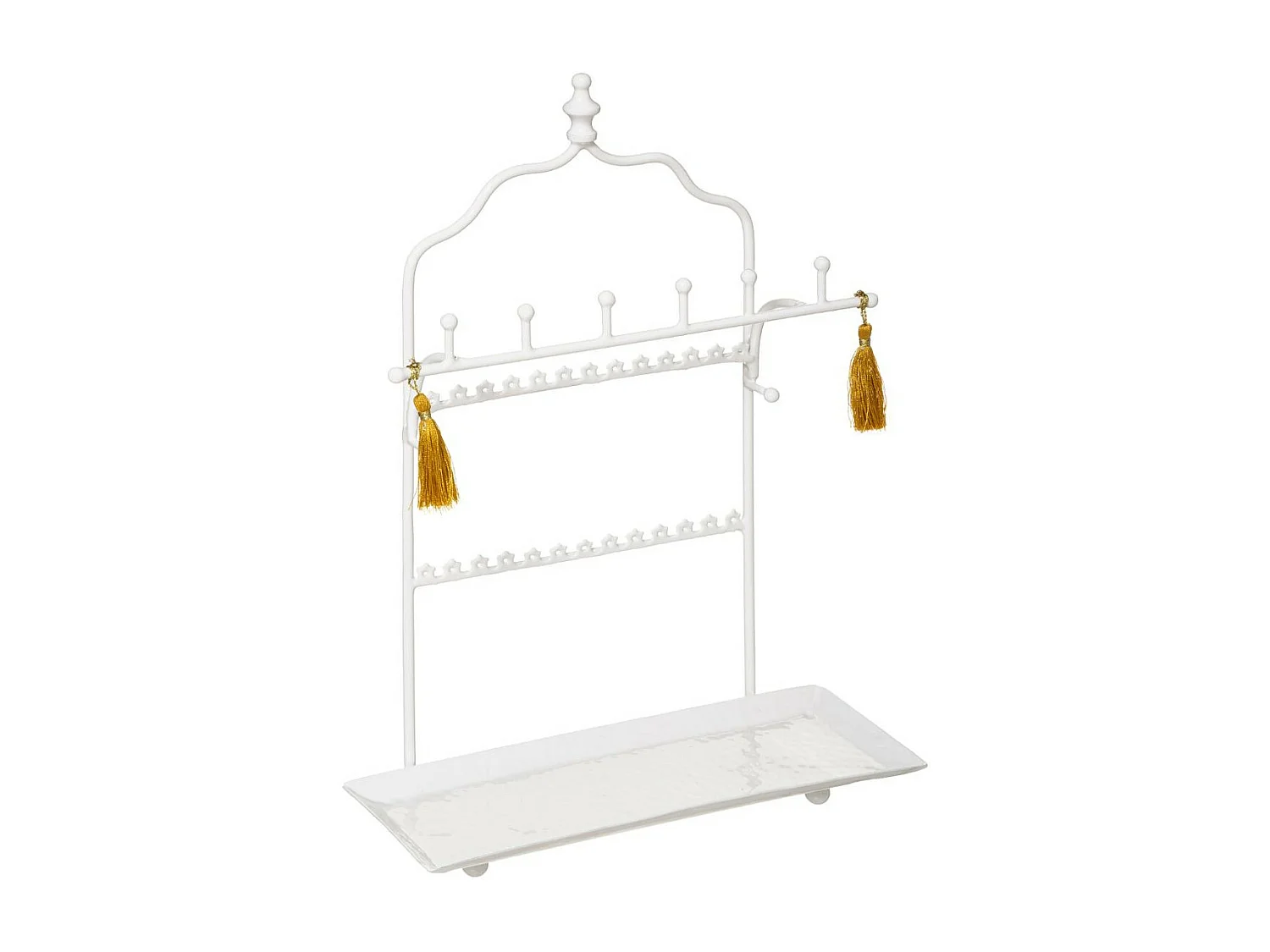 Porte Bijoux en Métal Blanc avec Pompons H 29.7 cm