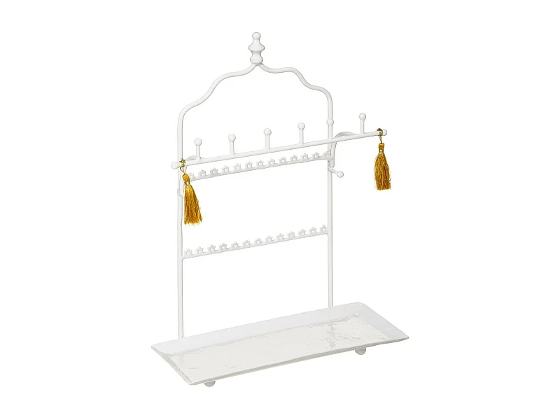 Porte Bijoux en Métal Blanc avec Pompons H 29.7 cm