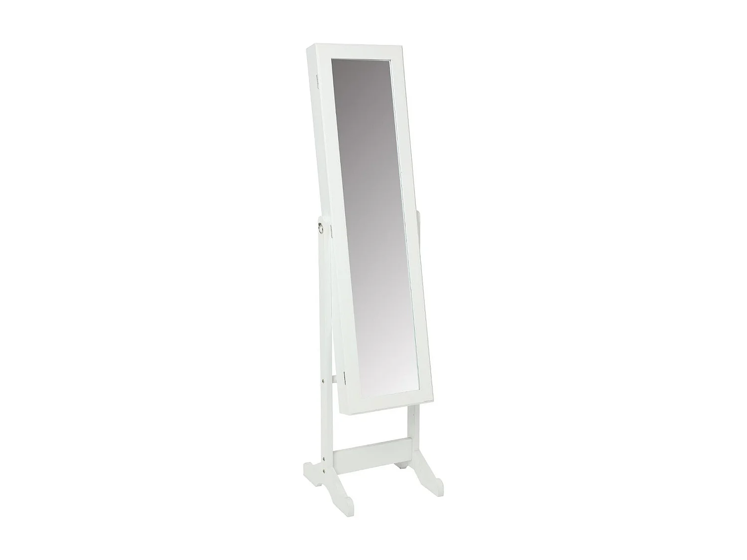 Armoire à Bijoux en Bois Blanc et Miroir en Verre Hauteur 145 cm