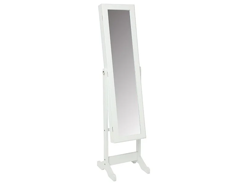 Armoire à Bijoux en Bois Blanc et Miroir en Verre Hauteur 145 cm