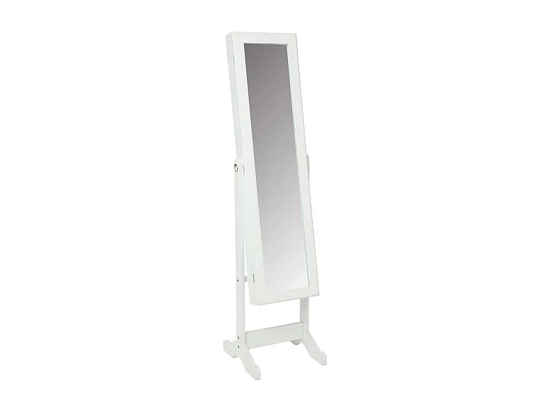 Armoire à Bijoux en Bois Blanc et Miroir en Verre Hauteur 145 cm