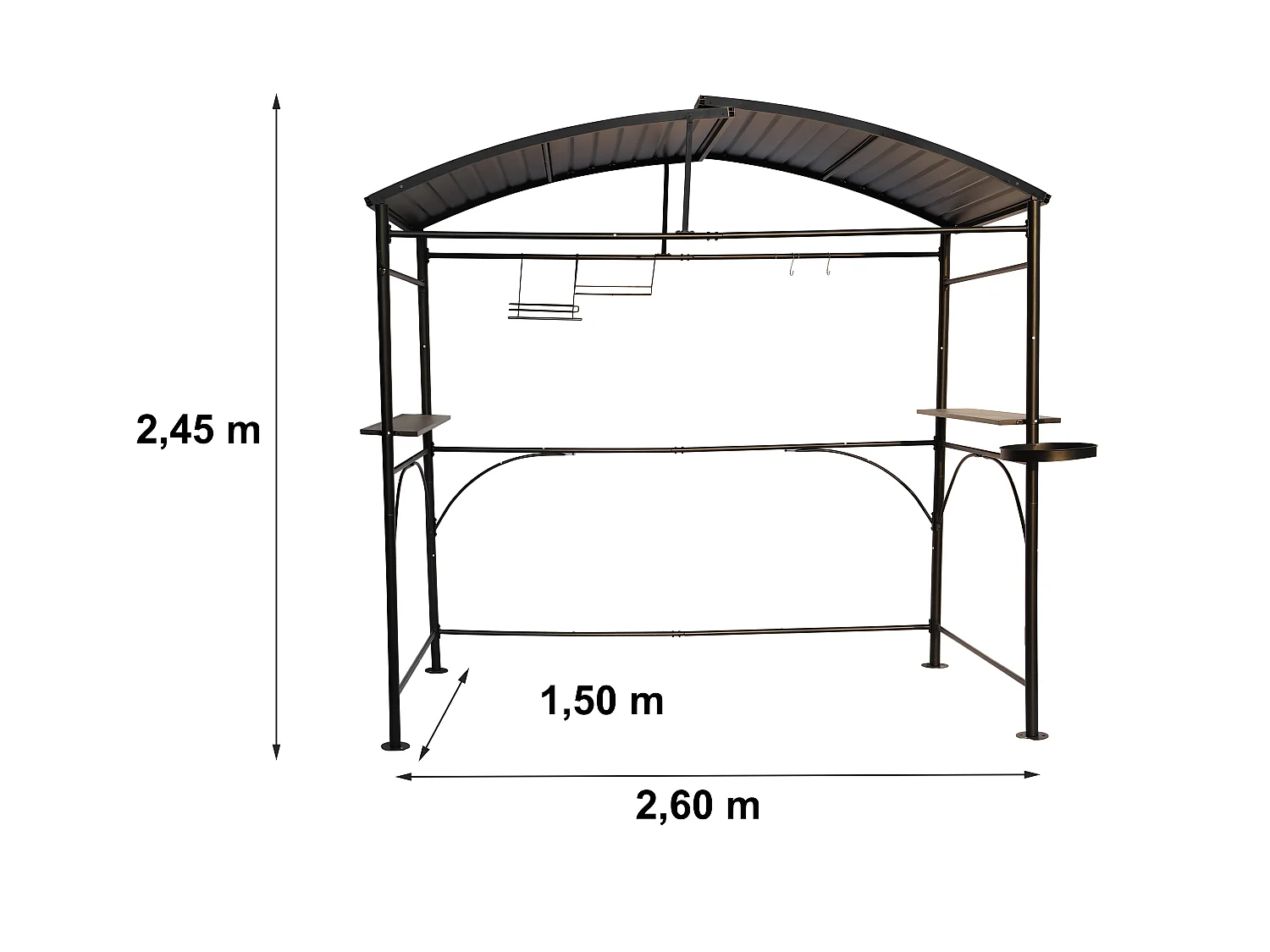 CAR2415AC- Carport barbecue autoportant a double toit finition epoxy  gris anthracite / toit realise en acier galvanise