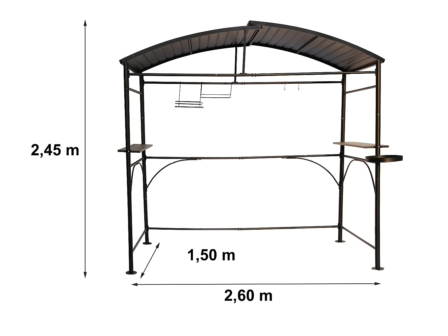 CAR2415AC- Carport barbecue autoportant a double toit finition epoxy  gris anthracite / toit realise en acier galvanise