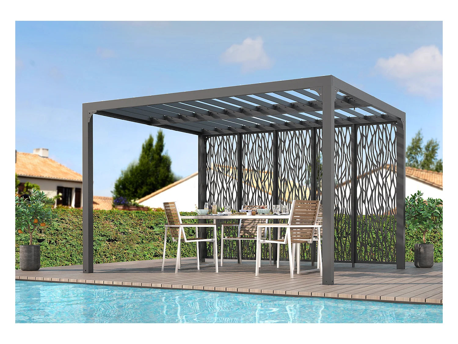 PERBIM.36-5 panneaux moucharabieh en acier haute performance finition epoxy gris anthracite pour côte 3,60 m