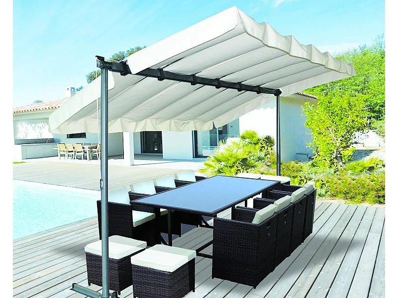 PER2535M-Pergola marquise 3,60 x 2,50 m finition epoxy gris anthracite avec toile pivotante et extensible
