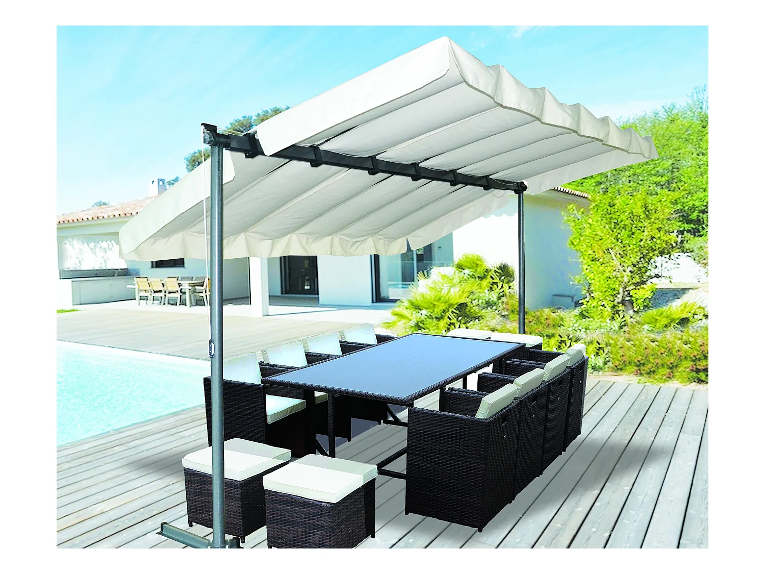 PER2535M-Pergola marquise 3,60 x 2,50 m finition epoxy gris anthracite avec toile pivotante et extensible