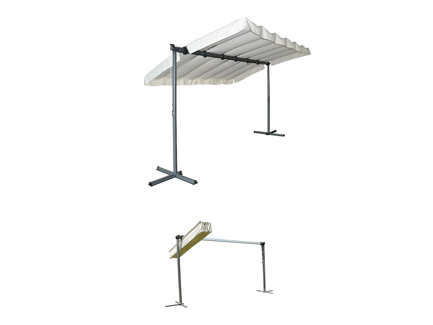 PER2535M-Pergola marquise 3,60 x 2,50 m finition epoxy gris anthracite avec toile pivotante et extensible