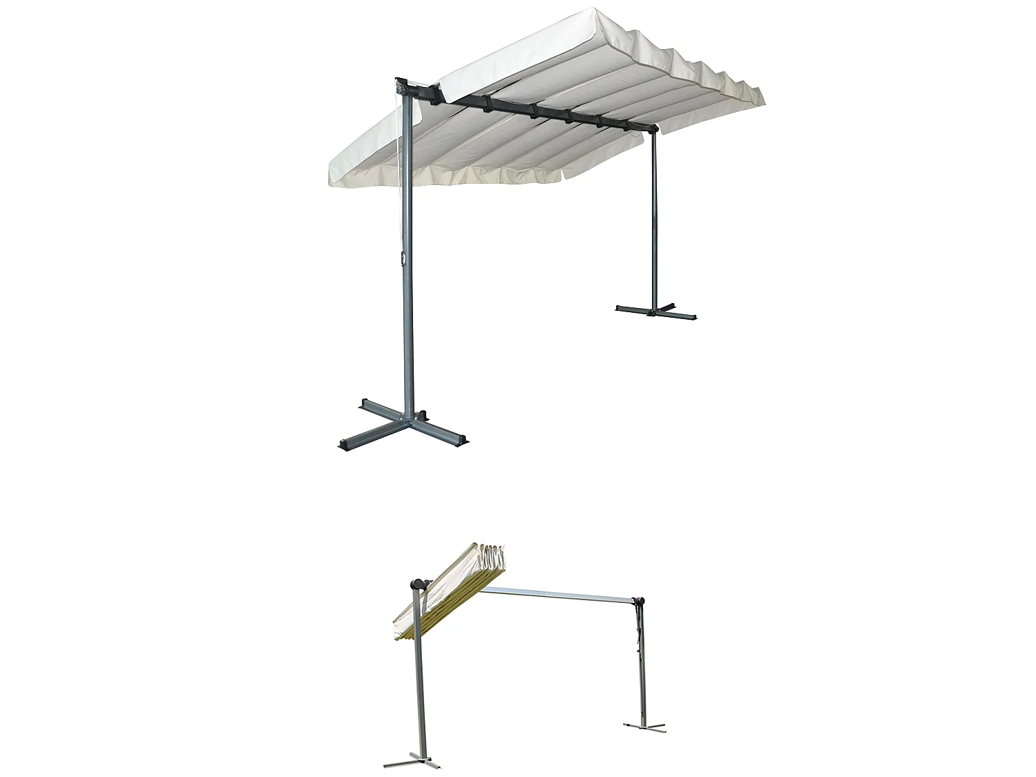 PER2535M-Pergola marquise 3,60 x 2,50 m finition epoxy gris anthracite avec toile pivotante et extensible