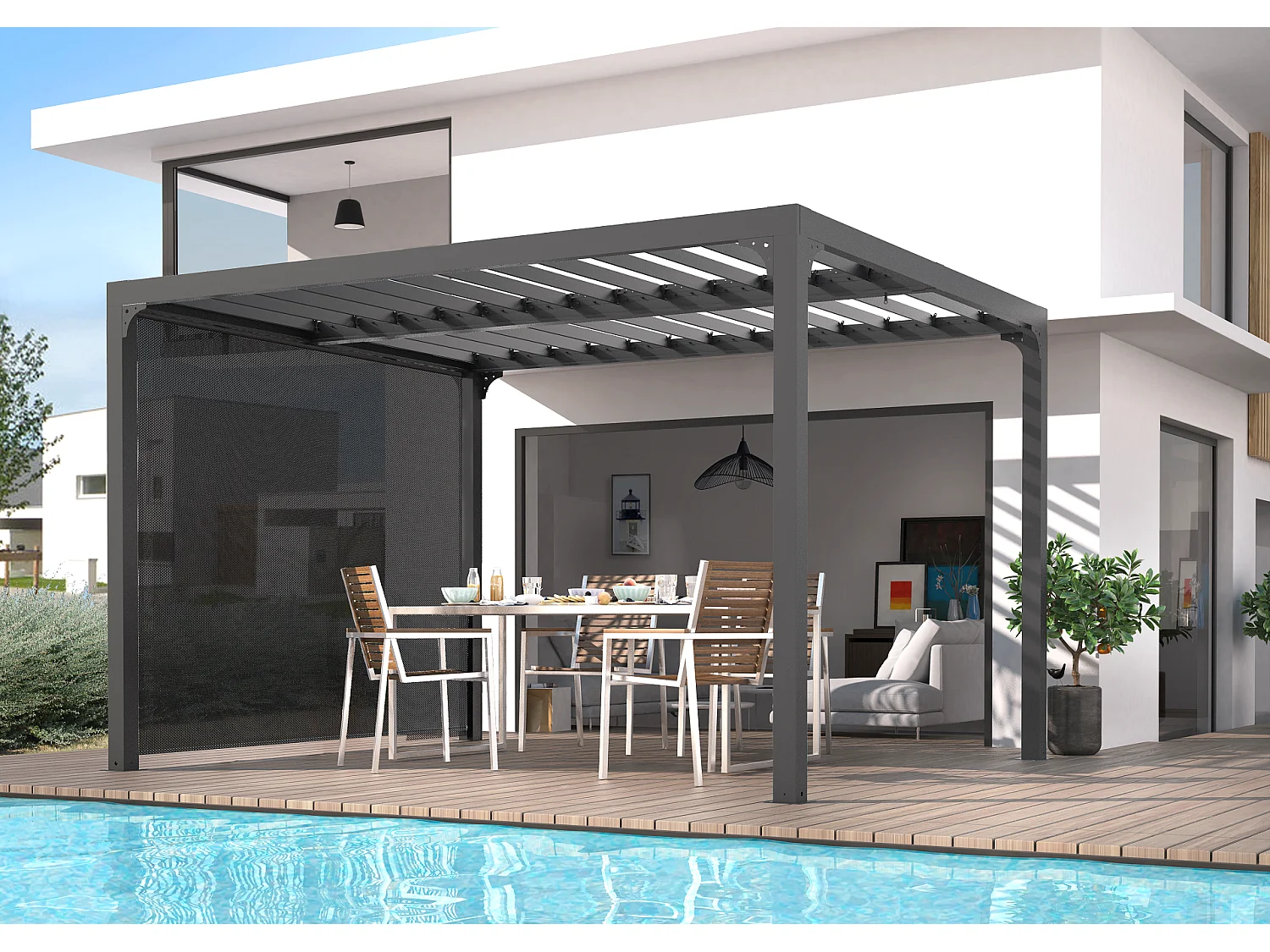 PERBIR.30-Rideau pour pergola bioclimatique PER 3630 BI et PER 2430 BI avec rail pour côte 3 m couleur gris