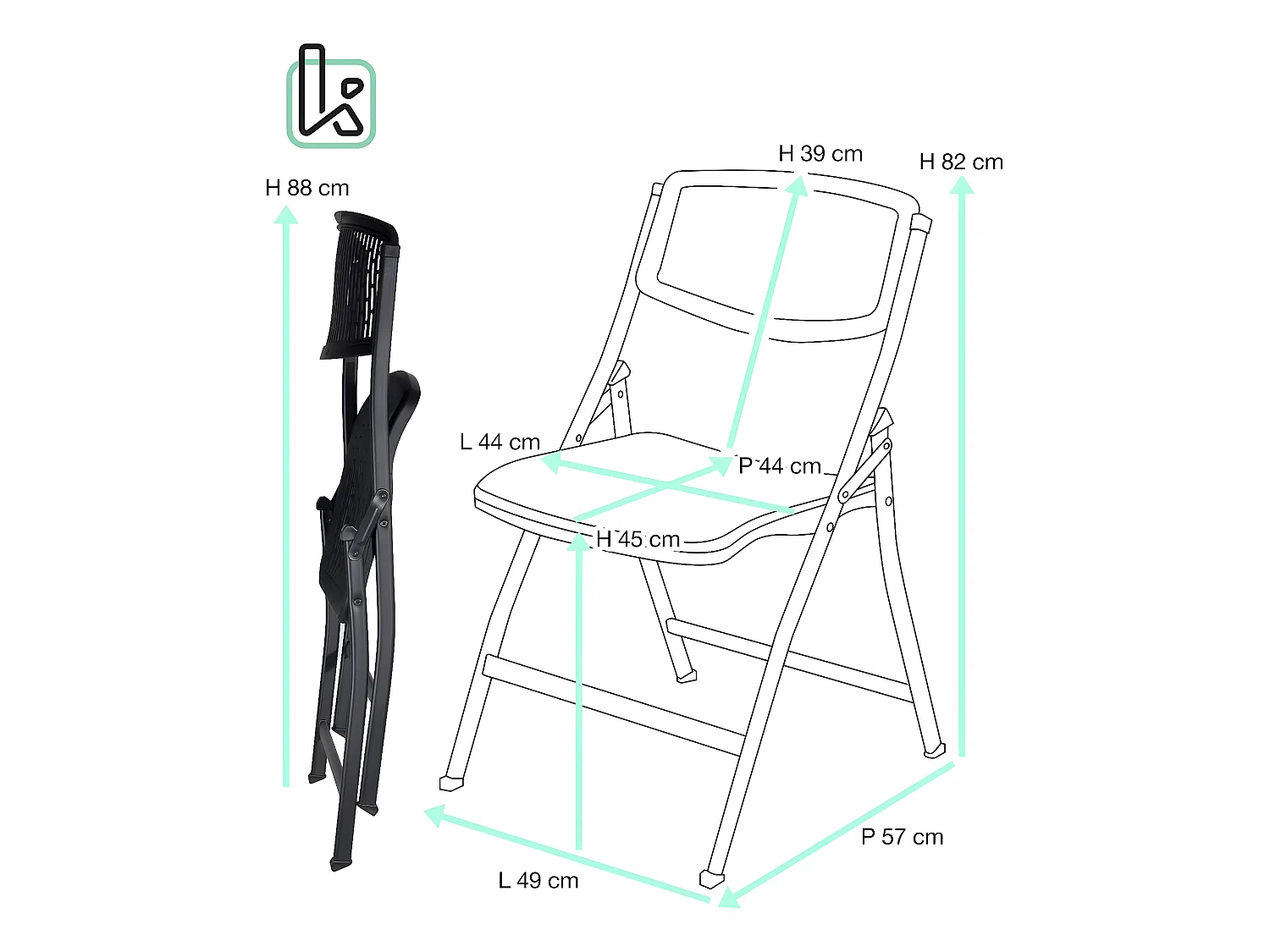 Juego de 4 sillas plegables de metal y plástico calado SABA (negro)