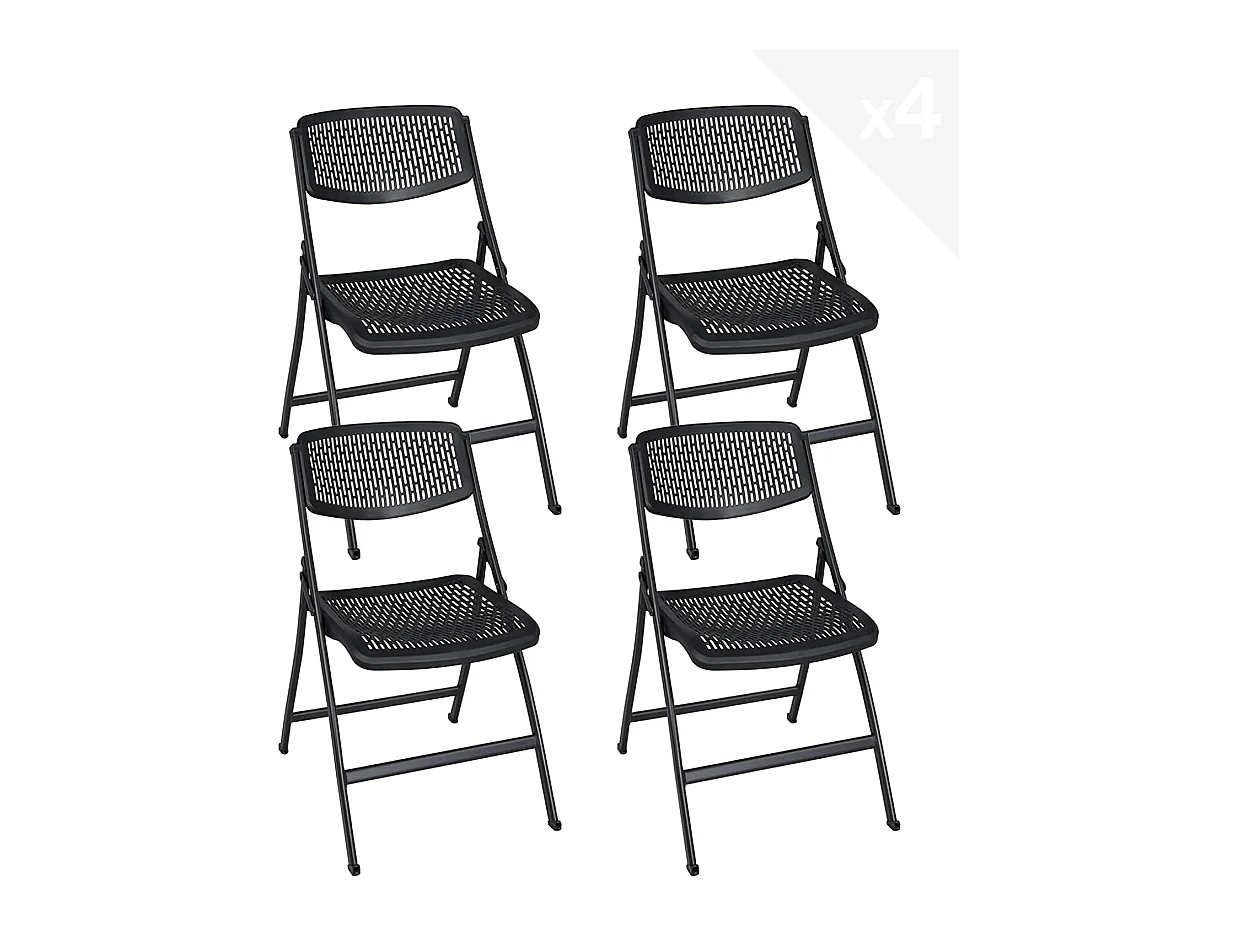 Lot 4 chaises pliantes - pliables métal et plastique souple ajouré SABA (Noir)