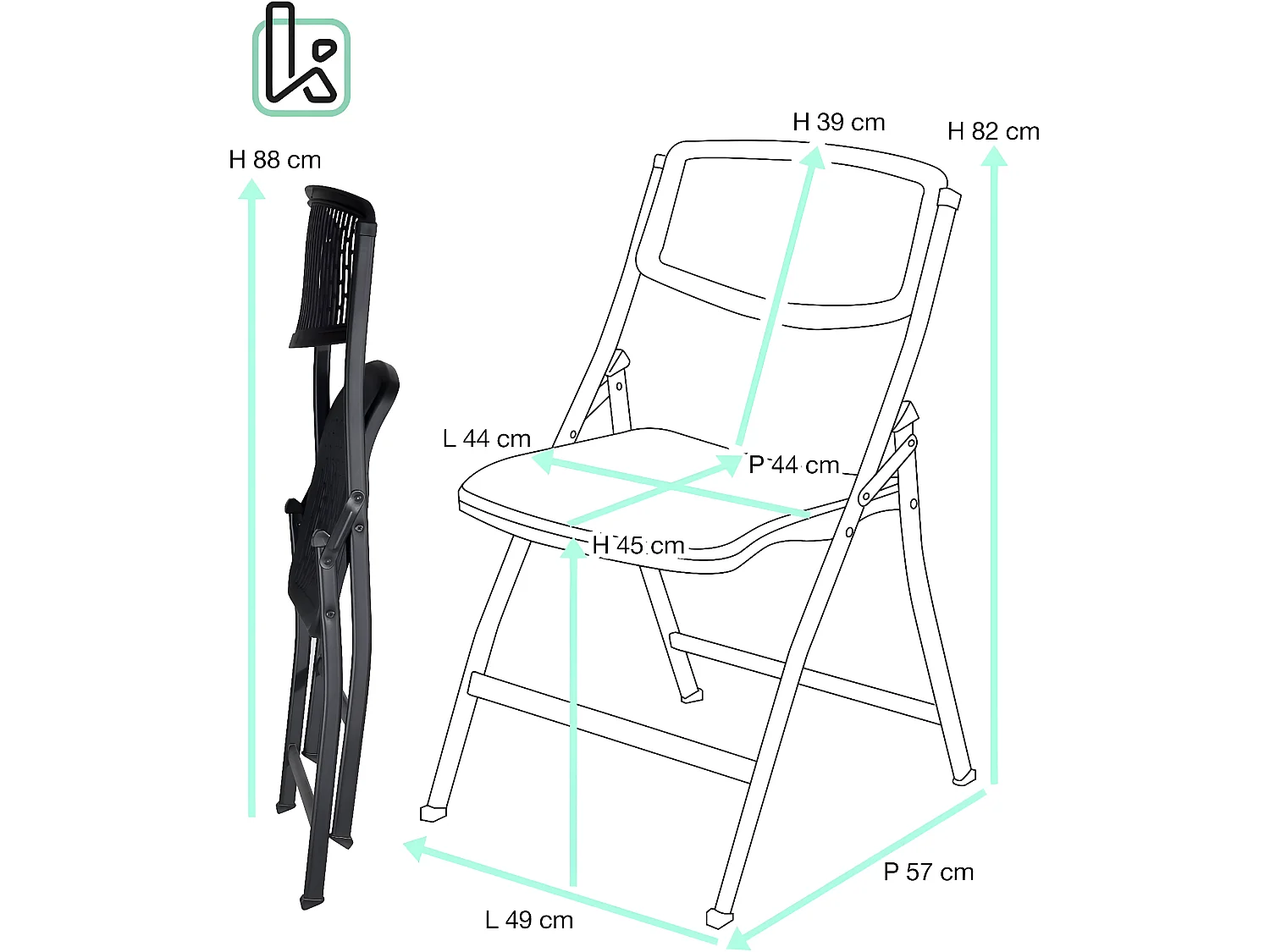 Lot 4 chaises pliantes - pliables métal et plastique souple ajouré SABA (Noir)