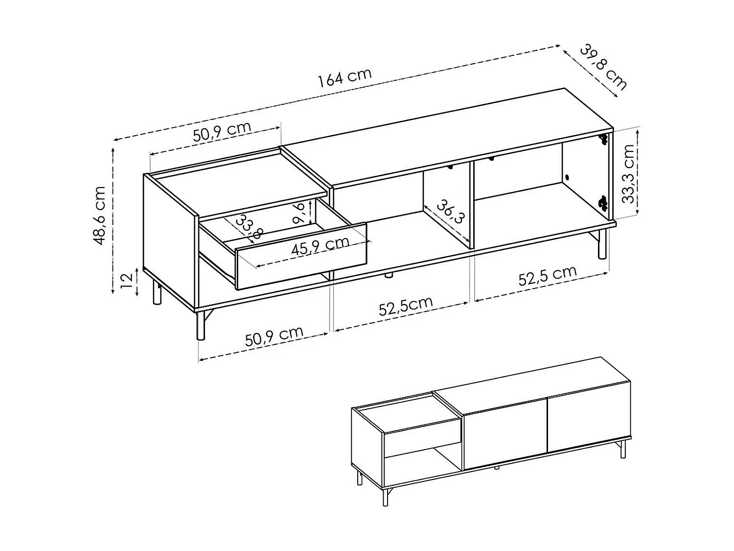 Mueble bajo de TV Lund Nordic/grafito 48,6x164x39,8 cm