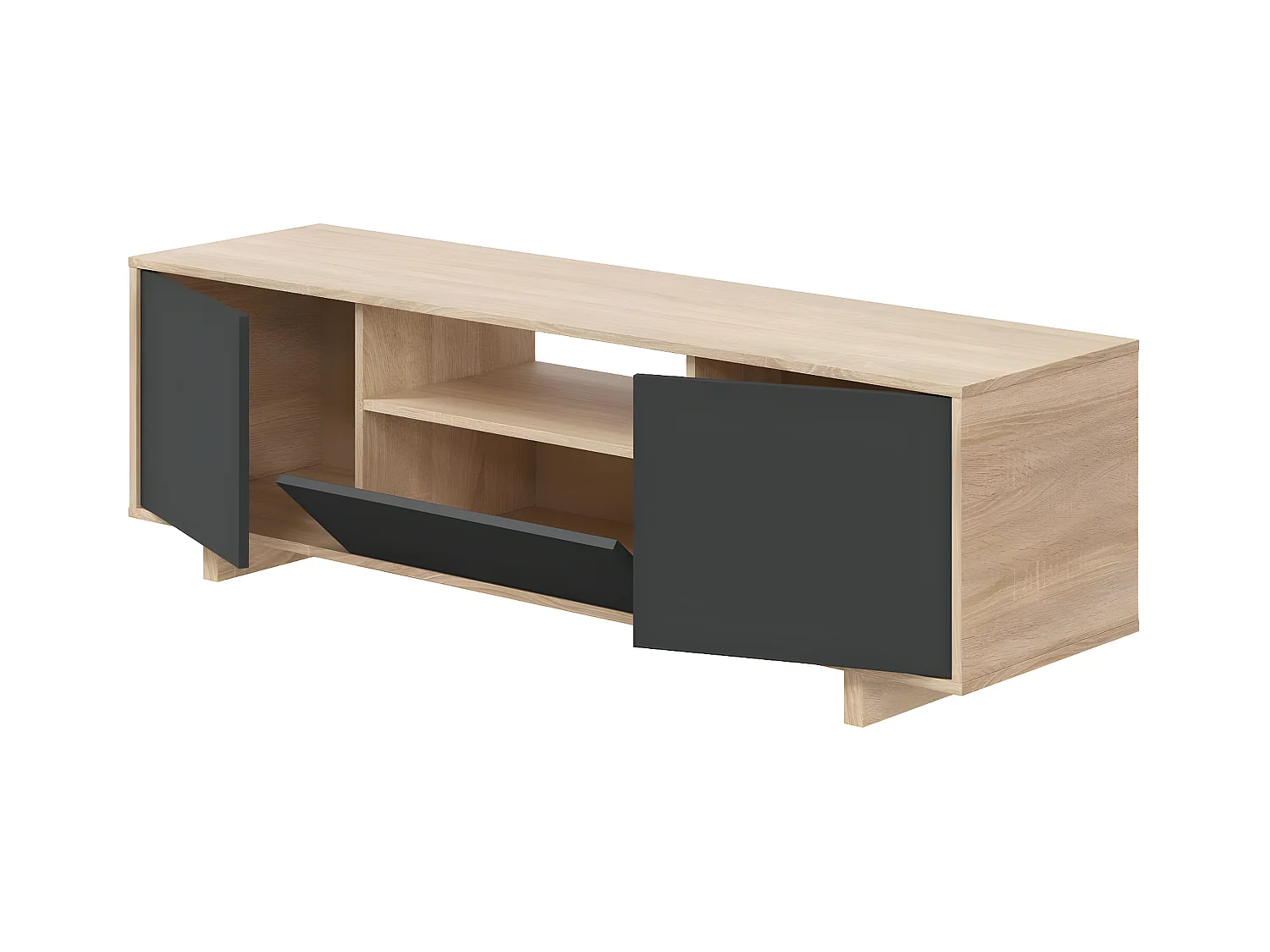 Meuble TV 3 portes + 1 niche de rangement Zaira - L150 cm