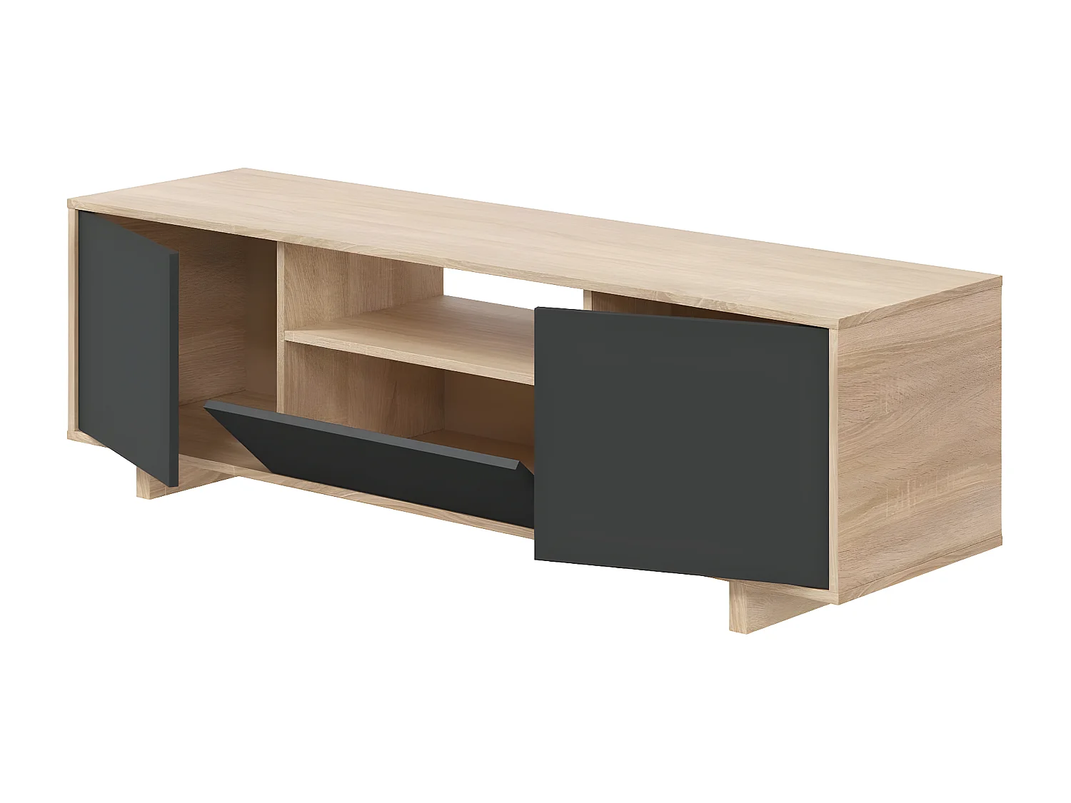 Meuble TV 3 portes + 1 niche de rangement Zaira - L150 cm