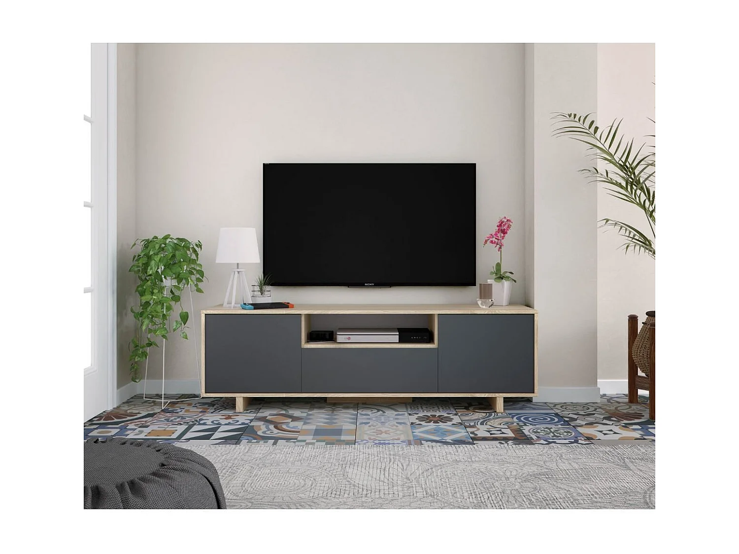 TV-Möbel 3 Türen + 1 Aufbewahrungsnische Zaira - L150 cm
