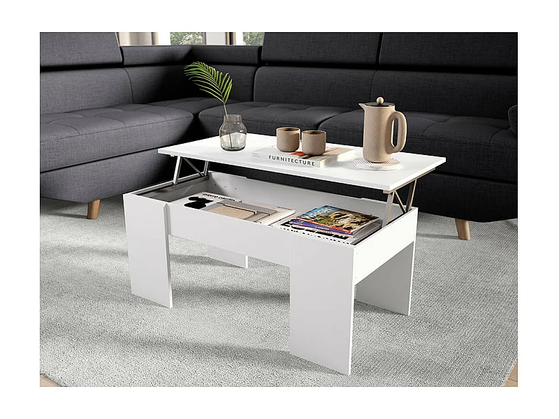 Table basse GOTHAM avec plateau relevable et rangement - Blanc