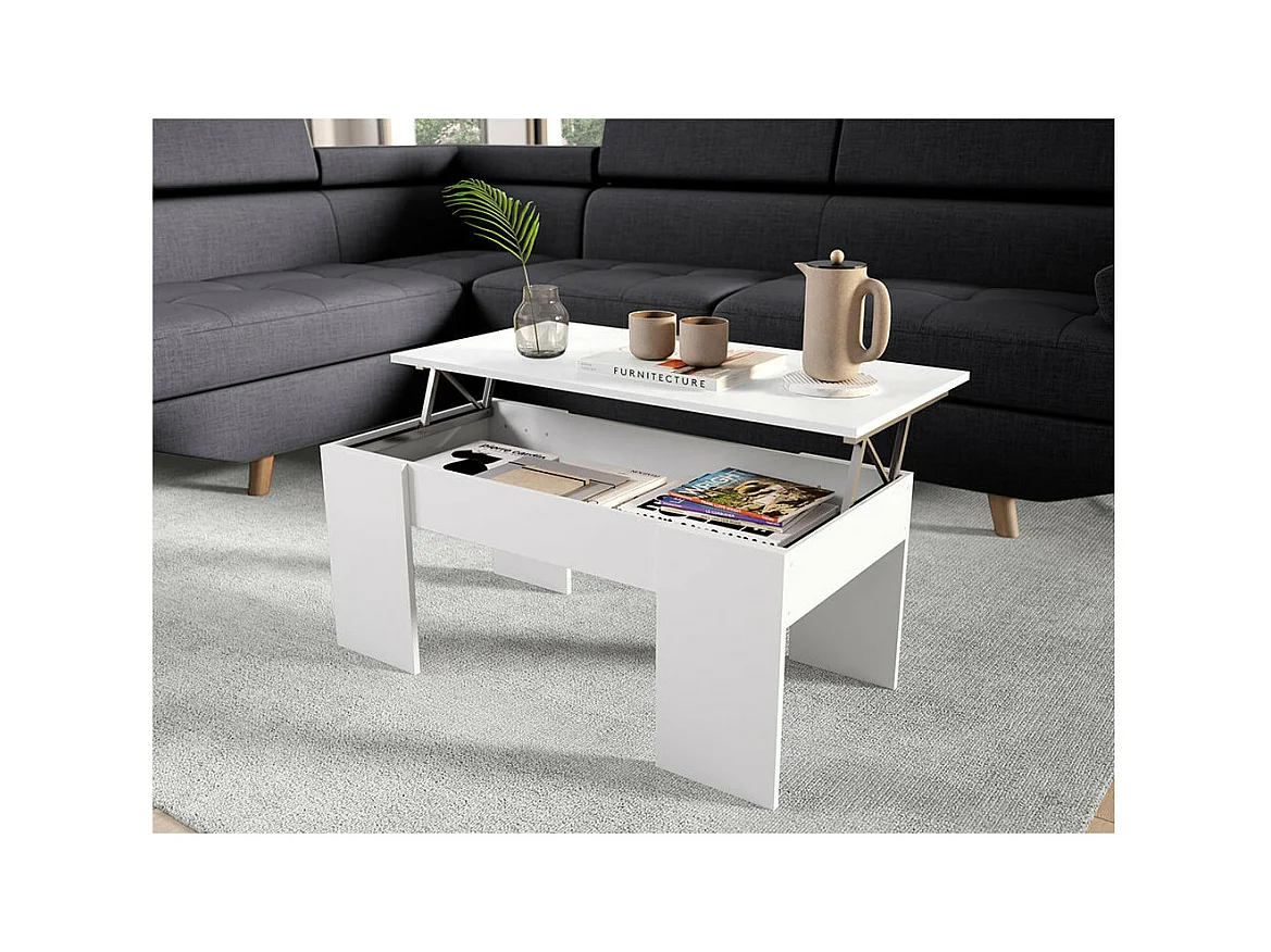 Table basse GOTHAM avec plateau relevable et rangement - Blanc