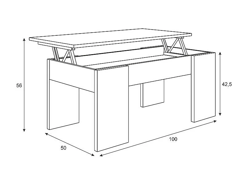 Mesa de centro elevável Artik branca (mate) 45-56x100x50 cm