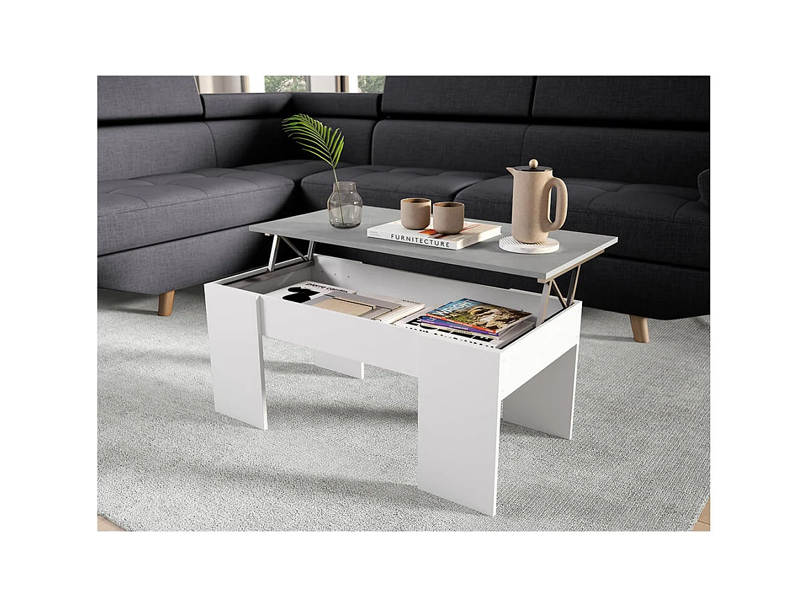 MESA CENTRO ELEVABLE 45X100X50CM CEMENTO/ BLANCO ARTIK