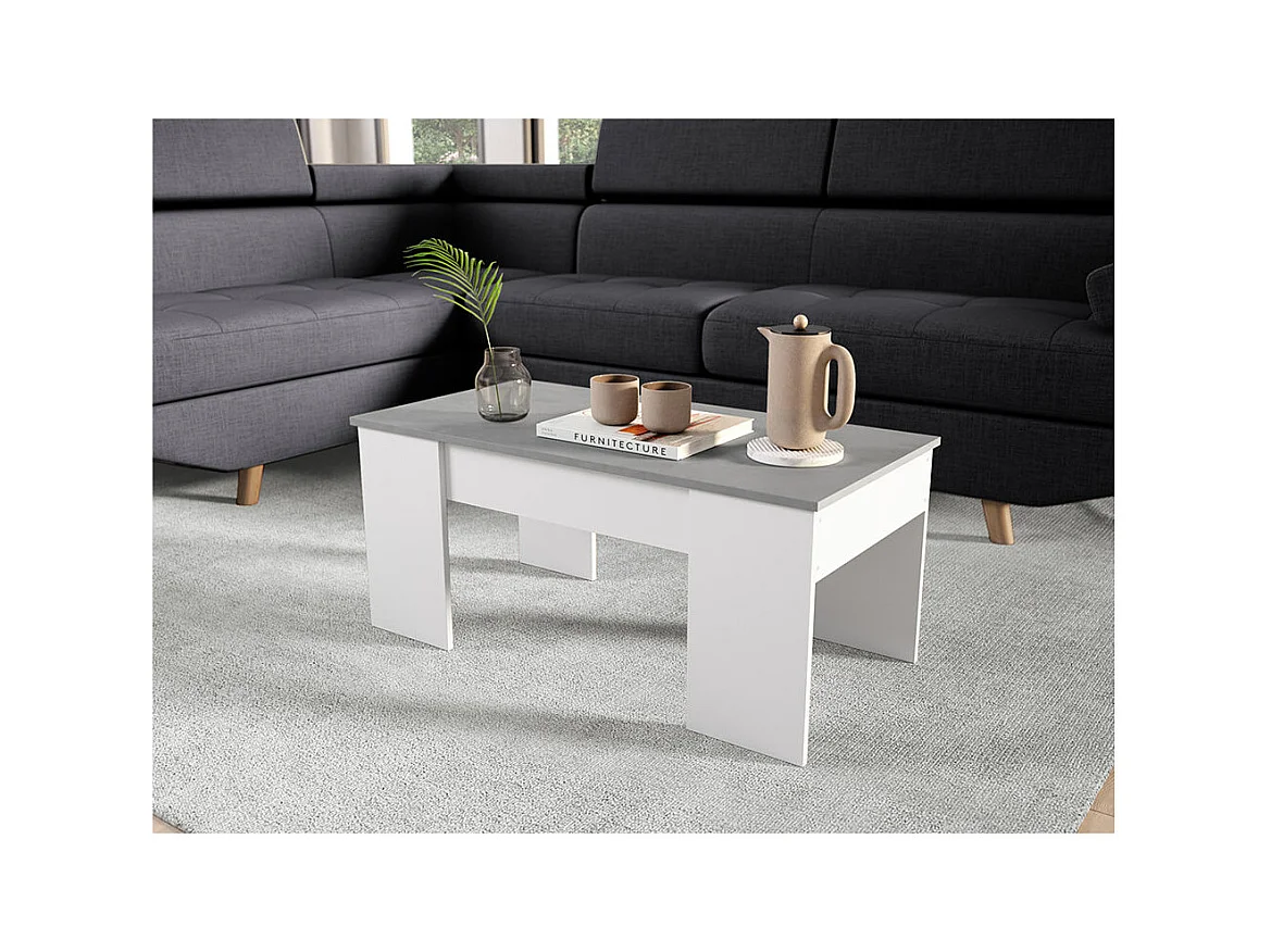 MESA CENTRO ELEVABLE 45X100X50CM CEMENTO/ BLANCO ARTIK