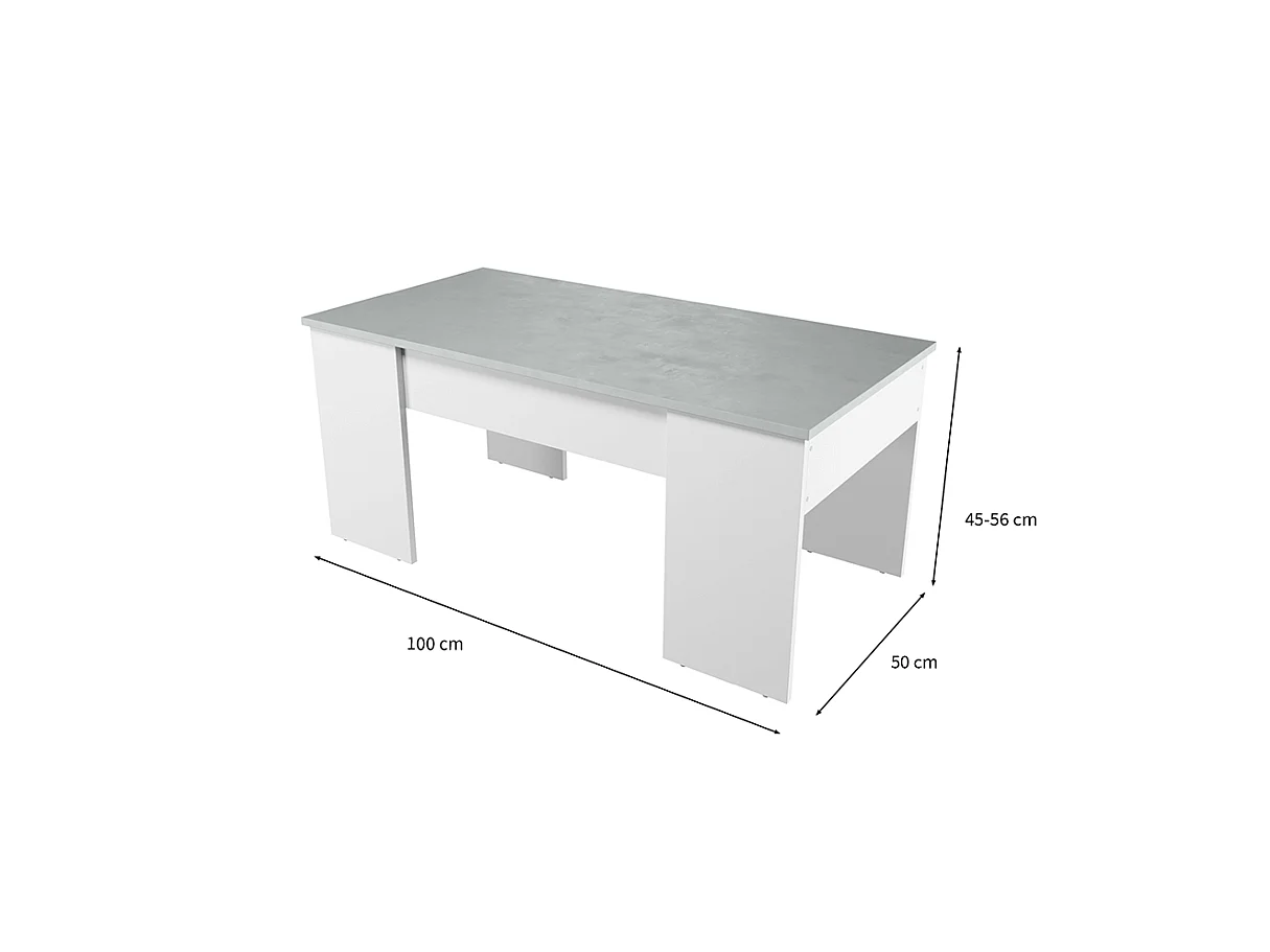 MESA CENTRO ELEVABLE 45X100X50CM CEMENTO/ BLANCO ARTIK