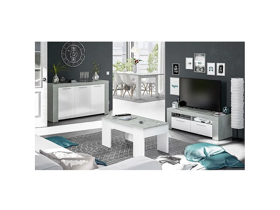 MESA CENTRO ELEVABLE 45X100X50CM CEMENTO/ BLANCO ARTIK