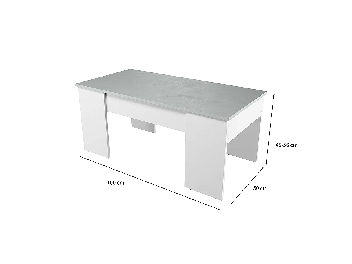 MESA CENTRO ELEVABLE 45X100X50CM CEMENTO/ BLANCO ARTIK